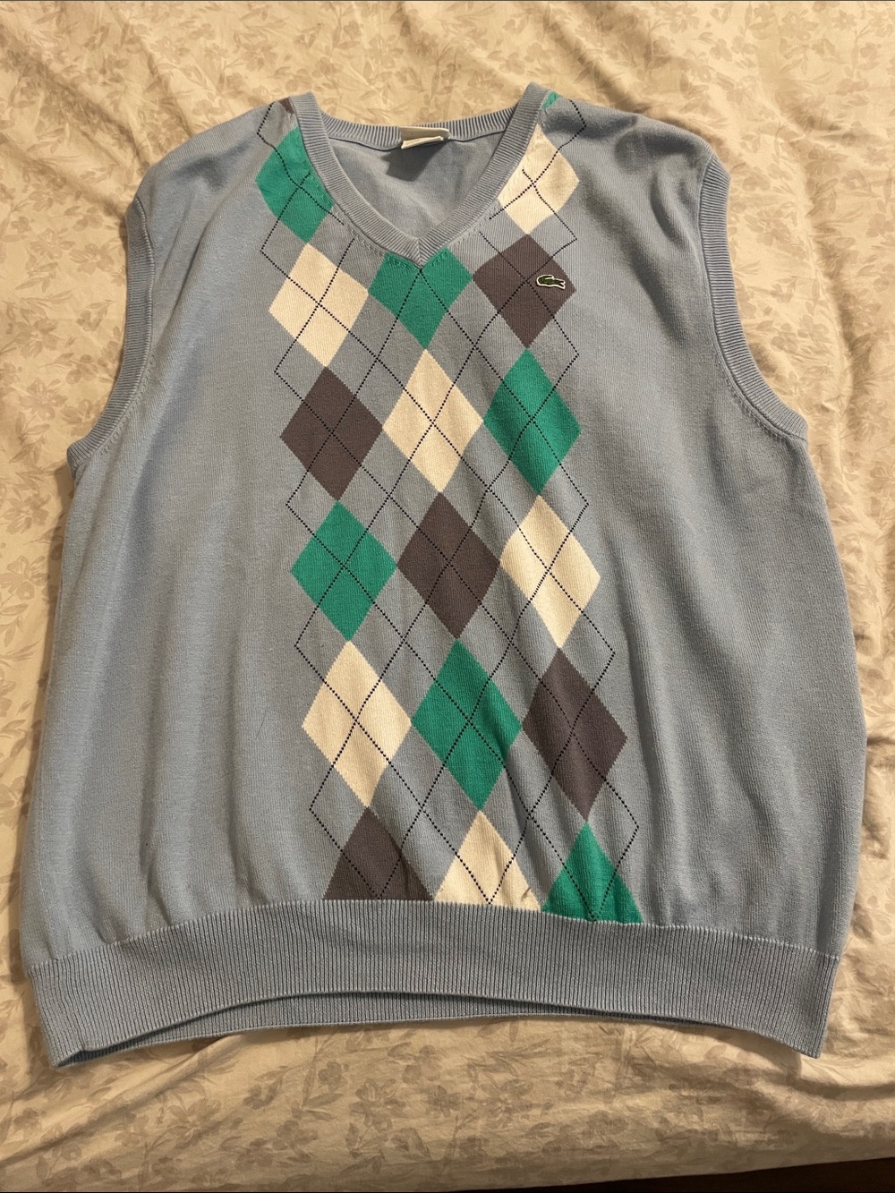 Light Blue Argyle V‑Neck Sweater Vest by Lacoste